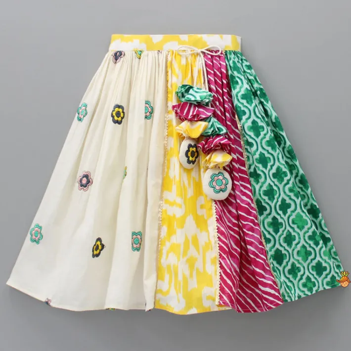 Outlet Multicoloured Printed Embroidered Top And Lehenga With Matching Dupatta Ethnic Wear | Lehengas & Ghagras