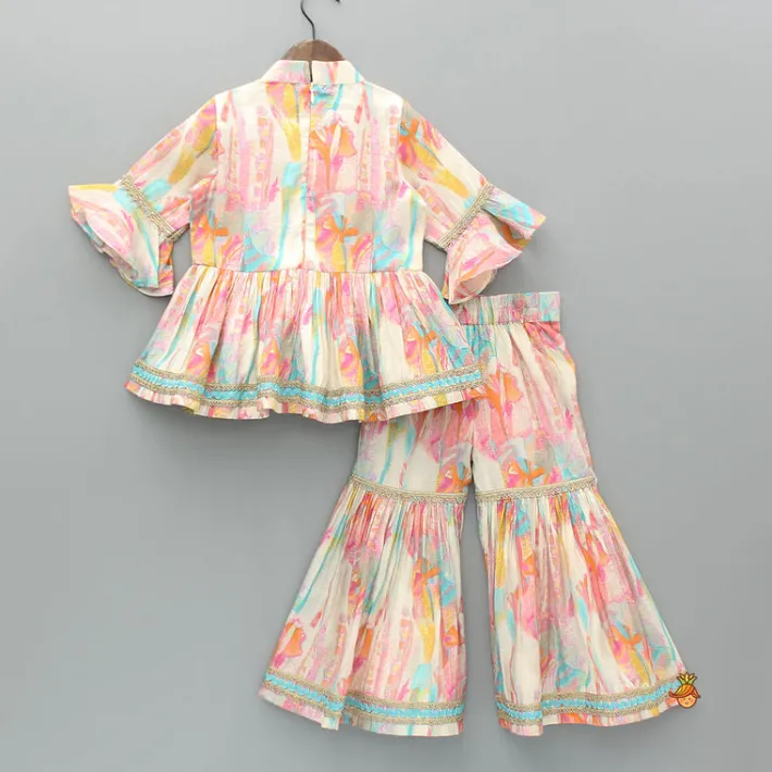 Sale Multicoloured Printed Kurti With Flared Sharara And Dupatta Twinning Sets | Ethnic Wear