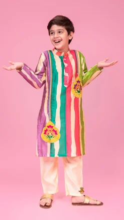 New Multicoloured Striped Kurta And Pyjama BOY Indian Ethnic Wear | Ethnic Sets
