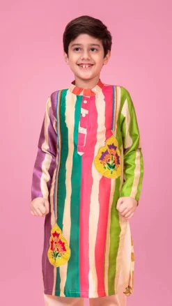 New Multicoloured Striped Kurta And Pyjama BOY Indian Ethnic Wear | Ethnic Sets