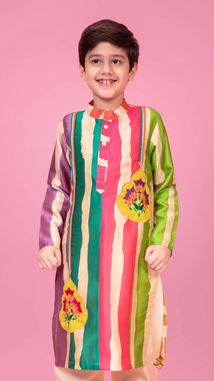 New Multicoloured Striped Kurta And Pyjama BOY Indian Ethnic Wear | Ethnic Sets