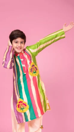 New Multicoloured Striped Kurta And Pyjama BOY Indian Ethnic Wear | Ethnic Sets