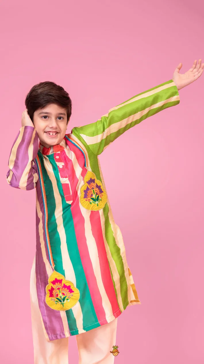 New Multicoloured Striped Kurta And Pyjama BOY Indian Ethnic Wear | Ethnic Sets