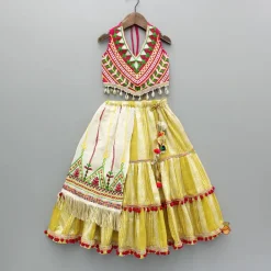 Discount Multicoloured Thread Embroidered Halter Neck Top With Flap Lehenga Ethnic Wear | Lehengas & Ghagras