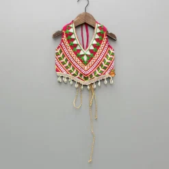 Discount Multicoloured Thread Embroidered Halter Neck Top With Flap Lehenga Ethnic Wear | Lehengas & Ghagras