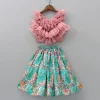 Discount Multiple Ruffled Layered Pink Top With Printed Lehenga Ethnic Wear | Lehengas & Ghagras