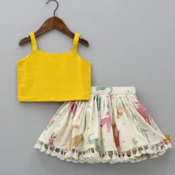 New Mustard Crop Top With Notch Collar Jacket And Skirt Dresses & Sets | Sets