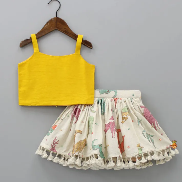 New Mustard Crop Top With Notch Collar Jacket And Skirt Dresses & Sets | Sets