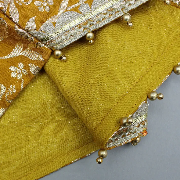 Hot Mustard Embellished Top With Purple Embroidered Lehenga And Dupatta Ethnic Wear | Lehengas & Ghagras