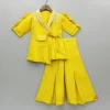 Hot Mustard Embroidered Jacket Style Top And Pleated Palazzo Ethnic Wear | Palazzos & Shararas