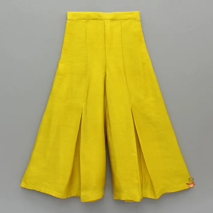 Hot Mustard Embroidered Jacket Style Top And Pleated Palazzo Ethnic Wear | Palazzos & Shararas