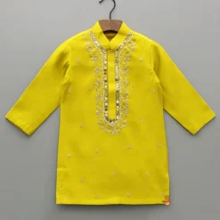 Outlet Mustard Embroidered Kurta and Churidar BOY Twinning Sets | Indian Ethnic Wear