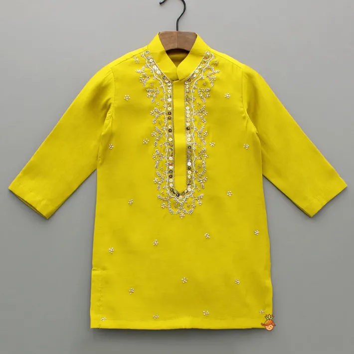 Outlet Mustard Embroidered Kurta and Churidar BOY Twinning Sets | Indian Ethnic Wear