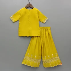 Hot Mustard Embroidered Kurti And Palazzo With Dupatta Ethnic Wear | Palazzos & Shararas