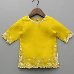 Hot Mustard Embroidered Kurti And Palazzo With Dupatta Ethnic Wear | Palazzos & Shararas