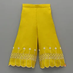 Hot Mustard Embroidered Kurti And Palazzo With Dupatta Ethnic Wear | Palazzos & Shararas