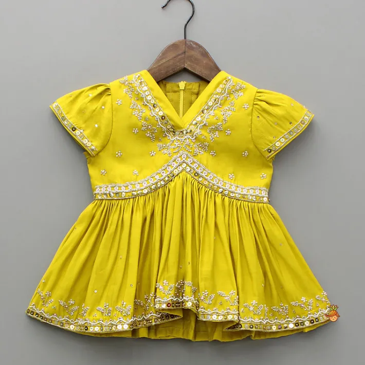 Sale Mustard Embroidered Peplum Top And Sharara Twinning Sets | Ethnic Wear