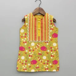 Best Mustard Floral Chanderi Kurta And Salwar Ethnic Wear | Churidars & Salwars