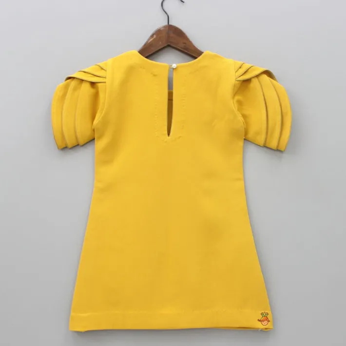 Online Mustard Floral Embroidered Stylish Layered Sleeves Dress With Sling Bag Dresses & Sets | Dresses