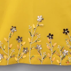 Online Mustard Floral Embroidered Stylish Layered Sleeves Dress With Sling Bag Dresses & Sets | Dresses