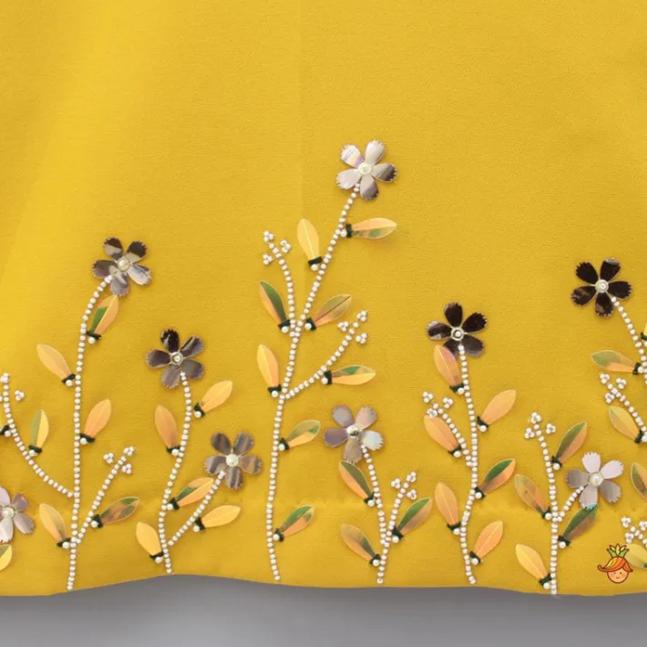 Online Mustard Floral Embroidered Stylish Layered Sleeves Dress With Sling Bag Dresses & Sets | Dresses