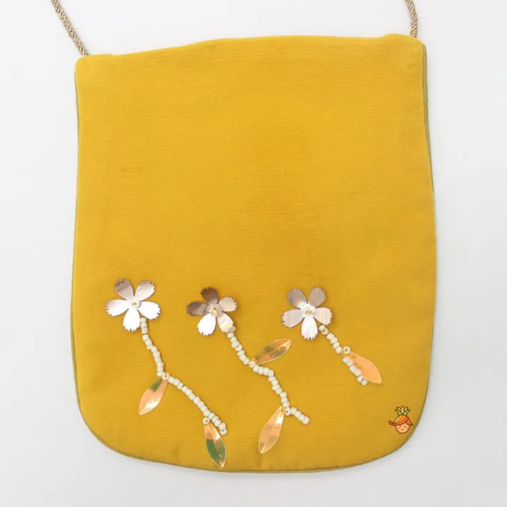 Online Mustard Floral Embroidered Stylish Layered Sleeves Dress With Sling Bag Dresses & Sets | Dresses