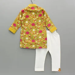 Online Mustard Floral Printed Kurta With Pyjama BOY Indian Ethnic Wear | Ethnic Sets