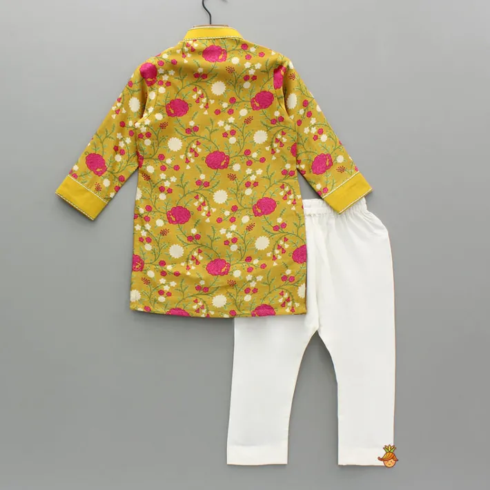Online Mustard Floral Printed Kurta With Pyjama BOY Indian Ethnic Wear | Ethnic Sets