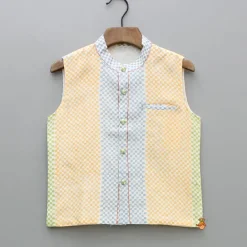 Fashion Mustard Kurta And Multicolour Printed Jacket With Pyjama BOY Twinning Sets | Indian Ethnic Wear