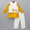 Discount Mustard Kurta With Camel Embroidered Jacket And Pyjama BOY Indian Ethnic Wear | Ethnic Sets