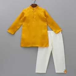 Discount Mustard Kurta With Camel Embroidered Jacket And Pyjama BOY Indian Ethnic Wear | Ethnic Sets
