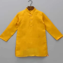 Discount Mustard Kurta With Camel Embroidered Jacket And Pyjama BOY Indian Ethnic Wear | Ethnic Sets