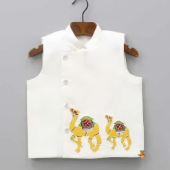 Discount Mustard Kurta With Camel Embroidered Jacket And Pyjama BOY Indian Ethnic Wear | Ethnic Sets