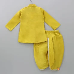 New Mustard Kurta With Printed Flap Attached And Dhoti BOY Indian Ethnic Wear | Ethnic Sets