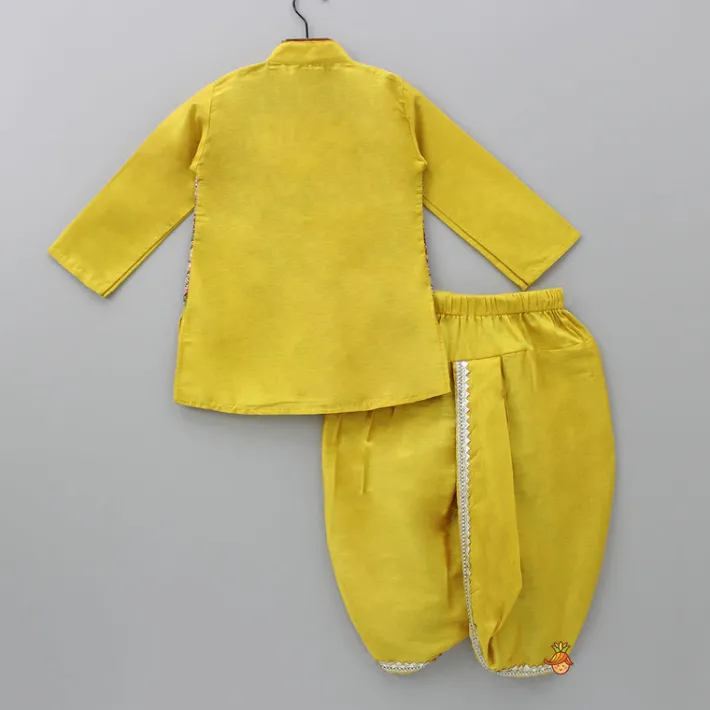 New Mustard Kurta With Printed Flap Attached And Dhoti BOY Indian Ethnic Wear | Ethnic Sets