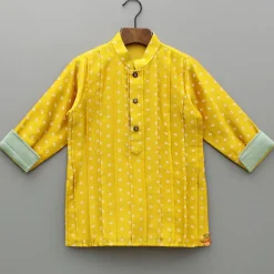 Fashion Mustard Pintuck Detailed Chanderi Kurta And Pyjama BOY Indian Ethnic Wear | Ethnic Sets
