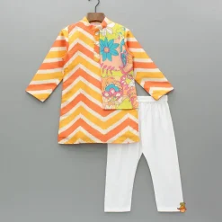 Outlet Mutlicolour Printed Kurta With One Side Flap And Pyjama BOY Twinning Sets | Indian Ethnic Wear