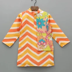 Outlet Mutlicolour Printed Kurta With One Side Flap And Pyjama BOY Twinning Sets | Indian Ethnic Wear
