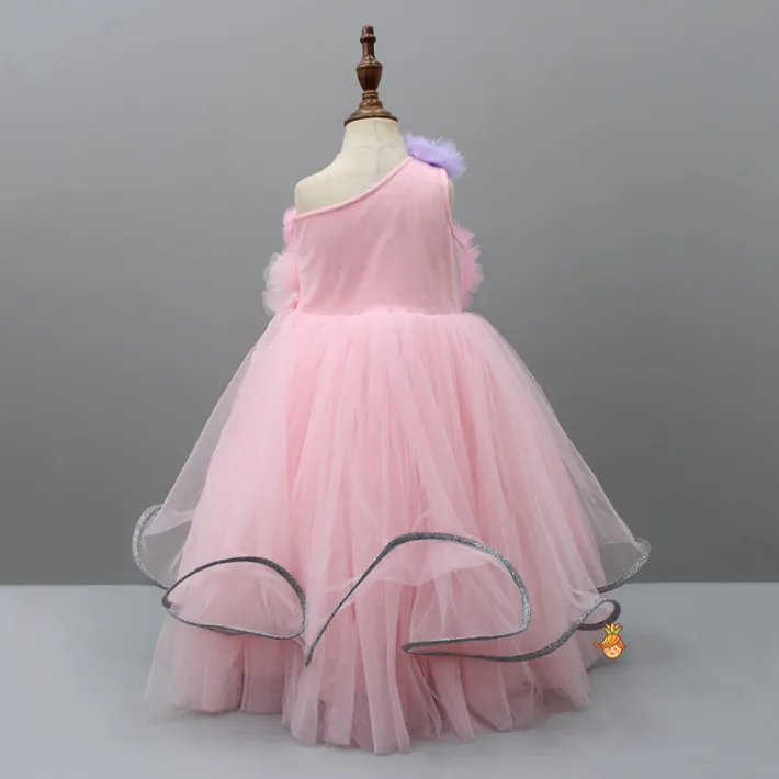Fashion Net Flowers Embellished One Shoulder Gown Dresses & Sets | Gowns