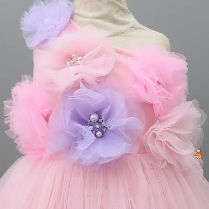 Fashion Net Flowers Embellished One Shoulder Gown Dresses & Sets | Gowns