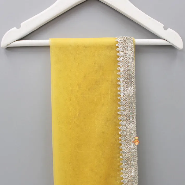 Outlet Net Sequin Lace Work Yellow Dupatta Ethnic Wear