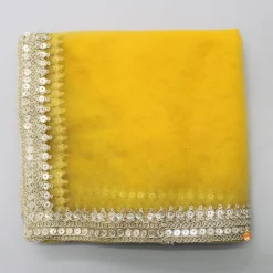 Outlet Net Sequin Lace Work Yellow Dupatta Ethnic Wear