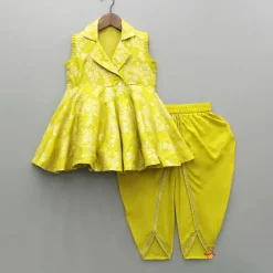 Best Notched Collar Green Top And Dhoti Ethnic Wear | Dhotis & Patialas
