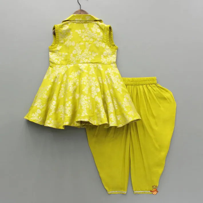 Best Notched Collar Green Top And Dhoti Ethnic Wear | Dhotis & Patialas