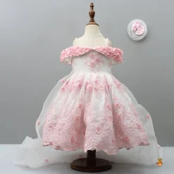 Outlet Off Shoulder Fabric Flowers Adorned Wings Gown With Detachable Trail And Matching Hair Clip Dresses & Sets | Gowns