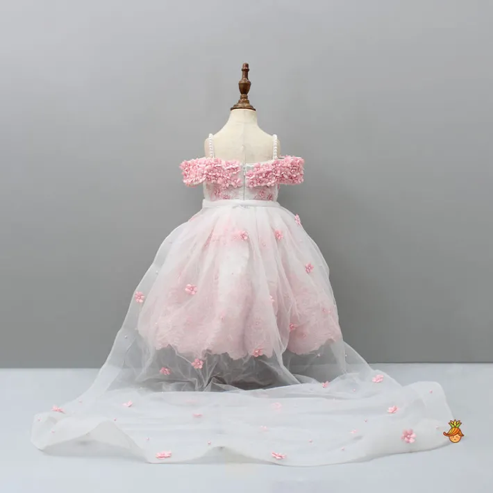 Outlet Off Shoulder Fabric Flowers Adorned Wings Gown With Detachable Trail And Matching Hair Clip Dresses & Sets | Gowns