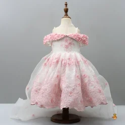 Outlet Off Shoulder Fabric Flowers Adorned Wings Gown With Detachable Trail And Matching Hair Clip Dresses & Sets | Gowns