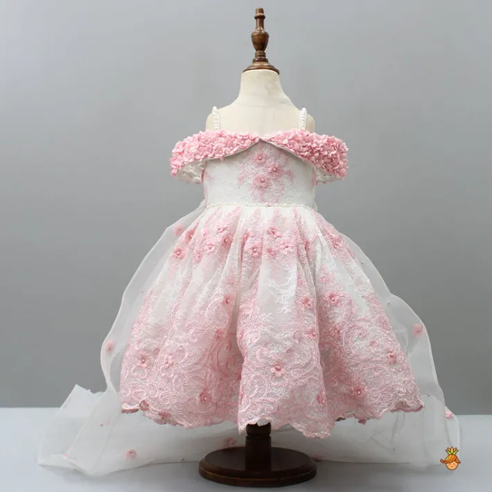 Outlet Off Shoulder Fabric Flowers Adorned Wings Gown With Detachable Trail And Matching Hair Clip Dresses & Sets | Gowns
