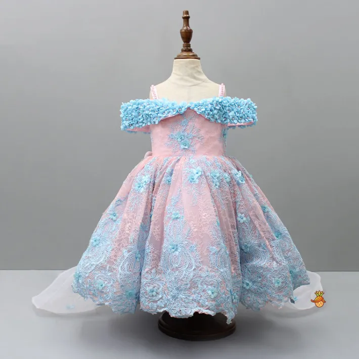 Clearance Off Shoulder Fabric Flowers Adorned Dual Tone Wings Gown With Detachable Trail And Matching Hair Clip Dresses & Sets | Gowns