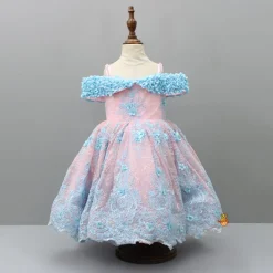 Clearance Off Shoulder Fabric Flowers Adorned Dual Tone Wings Gown With Detachable Trail And Matching Hair Clip Dresses & Sets | Gowns